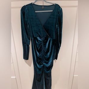 Teal blue velvet dress
